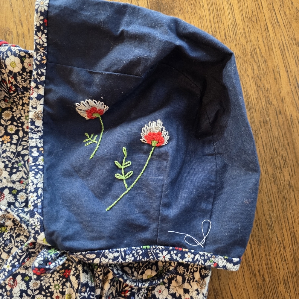 Handmade Floral Baby Outfit With Matching Embroidered Bonnet - Picture 5 of 9